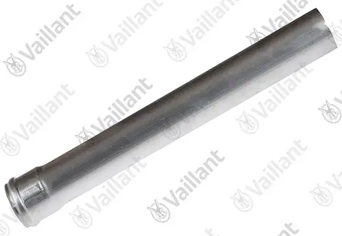Vaillant Abgasrohr aus Aluminiummaterial, längliches, zylindrisches Rohr mit einem Anschluss an einem Ende, geeignet für Abgasanlagen.